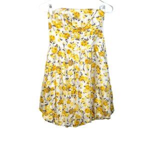 Urban Outfitters Pins And Needles Yellow Floral Strapless Cotton Dress S